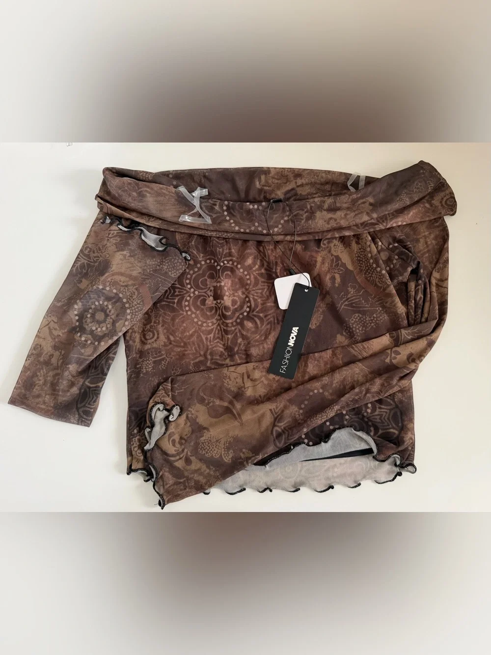Off-Shoulder Brown Ruched Mini Skirt